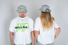 Bellisa X Lucid Independent Bristol Fashion Brand Summer Streetwear Style Festival Look Graffiti X Neon green contrast stitch grey joggers and matching Bucket Hat 2-Piece 