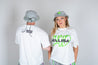 Bellisa X Lucid Independent Bristol Fashion Brand Summer Streetwear Style Festival Look Graffiti X Neon green contrast stitch grey joggers and matching Bucket Hat 2-Piece 