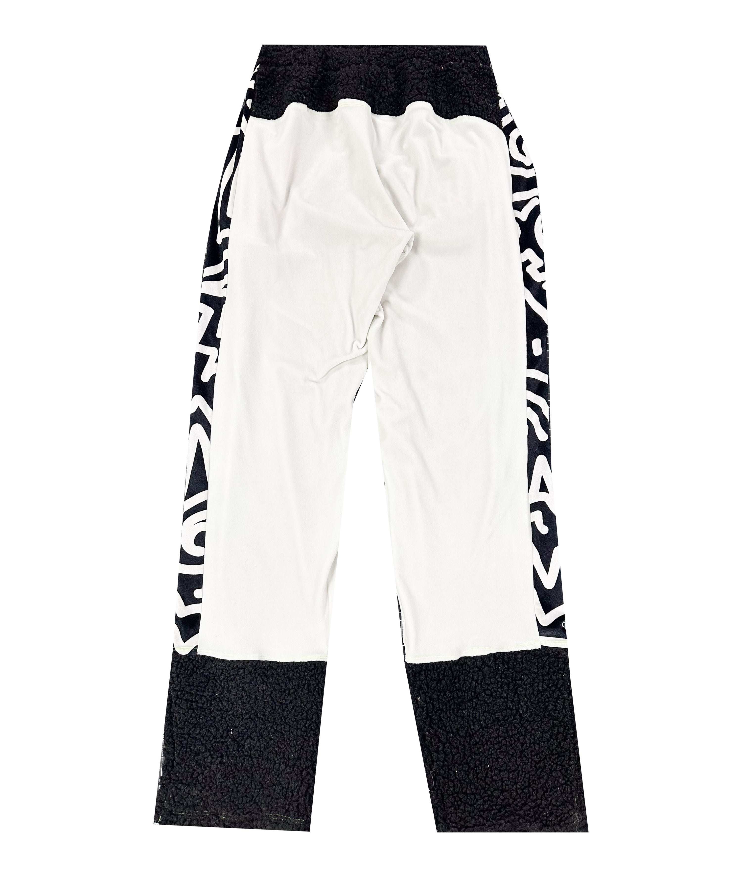 Bellisa x luxury white  velour abstract print idea panel tracksuit bottoms with fleece split leg cuff summer travel wear