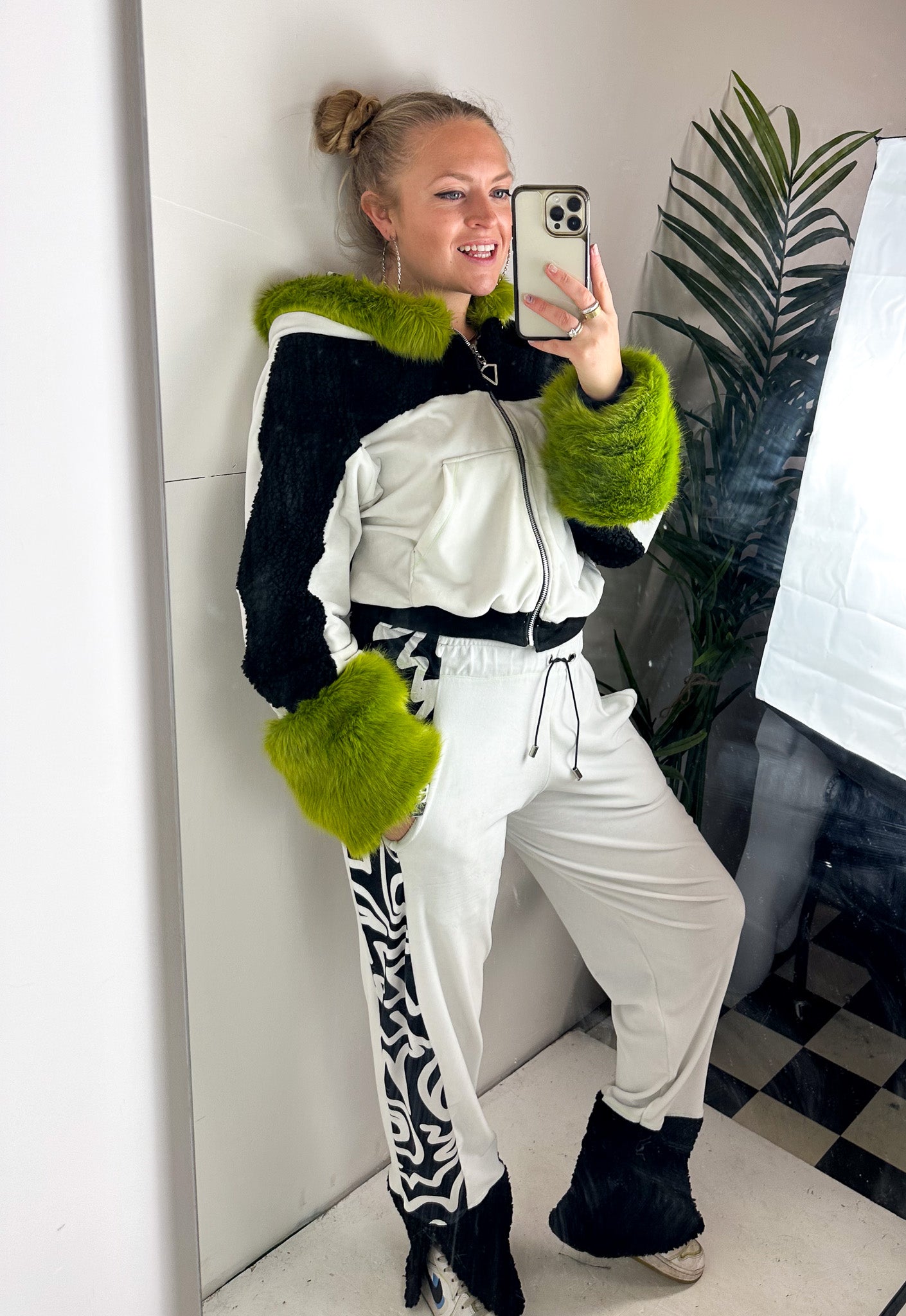 Bellisa x luxury white  velour abstract print velvet panel tracksuit summer travel wear