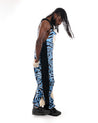 Bellisa X Holly mingo Abstract Print Velour and Faux Sherpa Statement Dungarees Funky Festival Performance Dancing Side