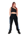 Bellisa X Holly Mingo Black and Blue Absract Print Velour Tracksuit Bottoms. Perfect Dance Trousers, Festivals Trousers, Casual Joggers and Lounge Pants. 