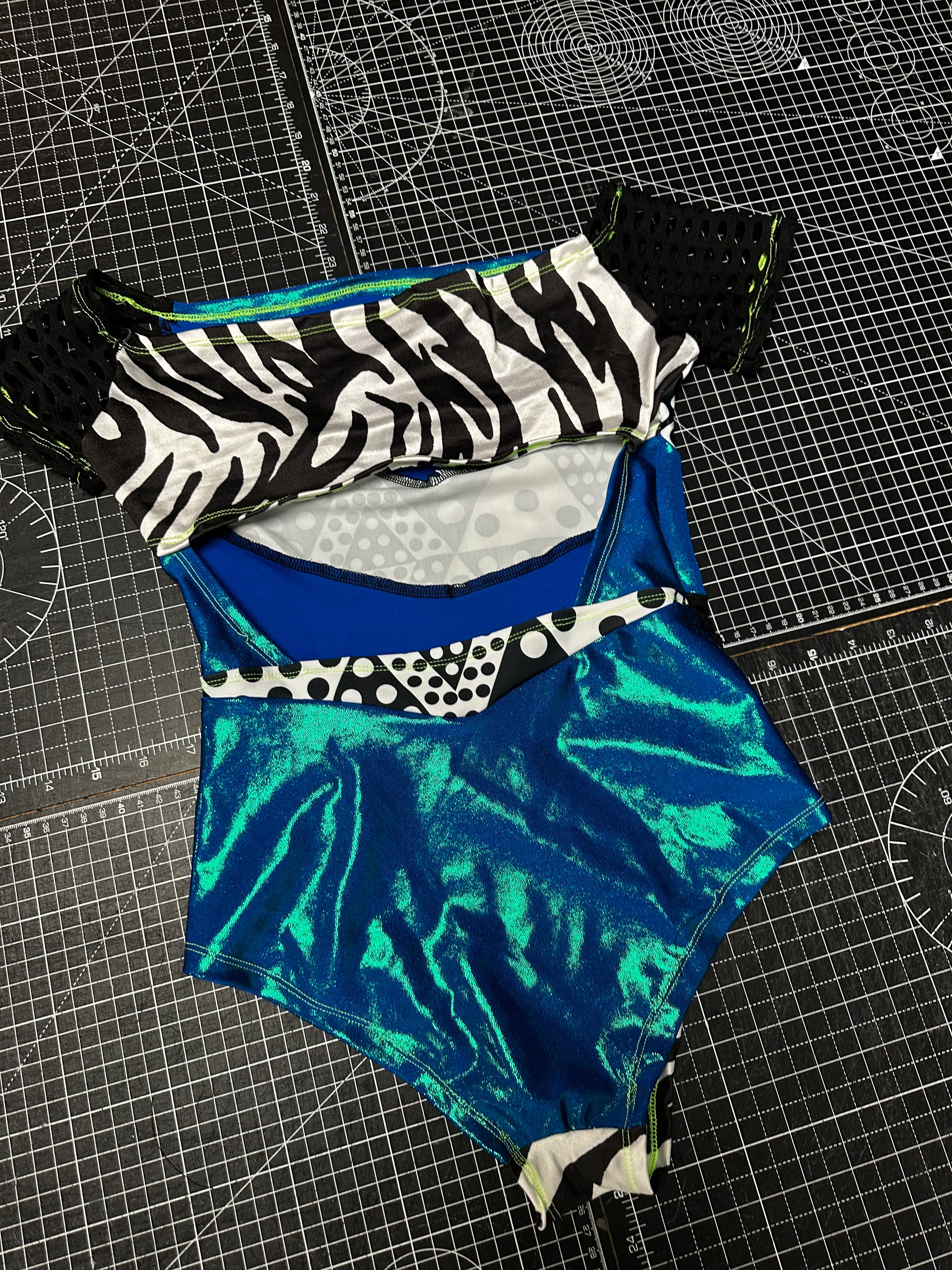 Mermaid Blue X Zebra Bardot Bodysuit (XS)