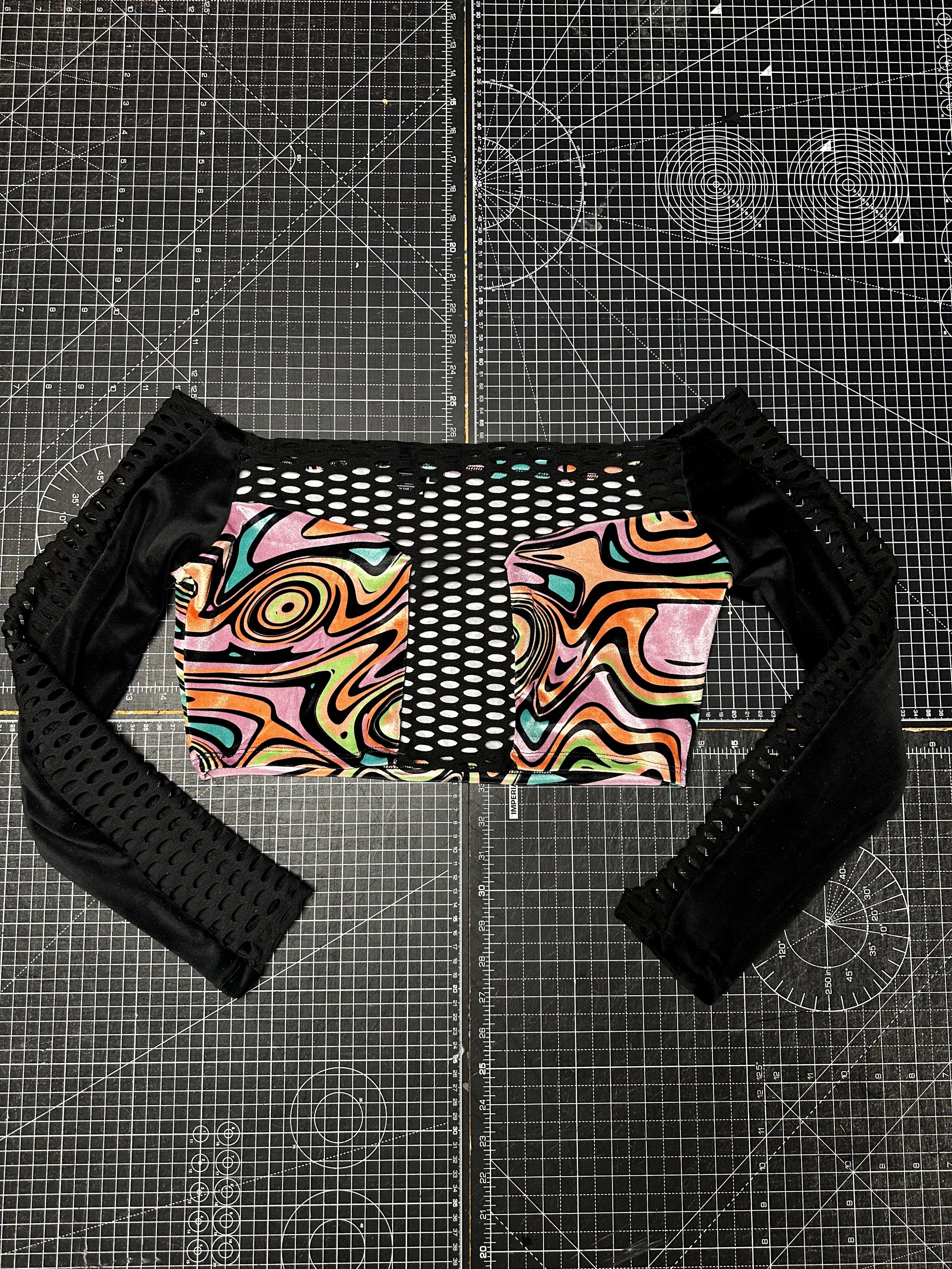 Lucid Pastel Swirl Velvet Mesh Crop Top (XL)