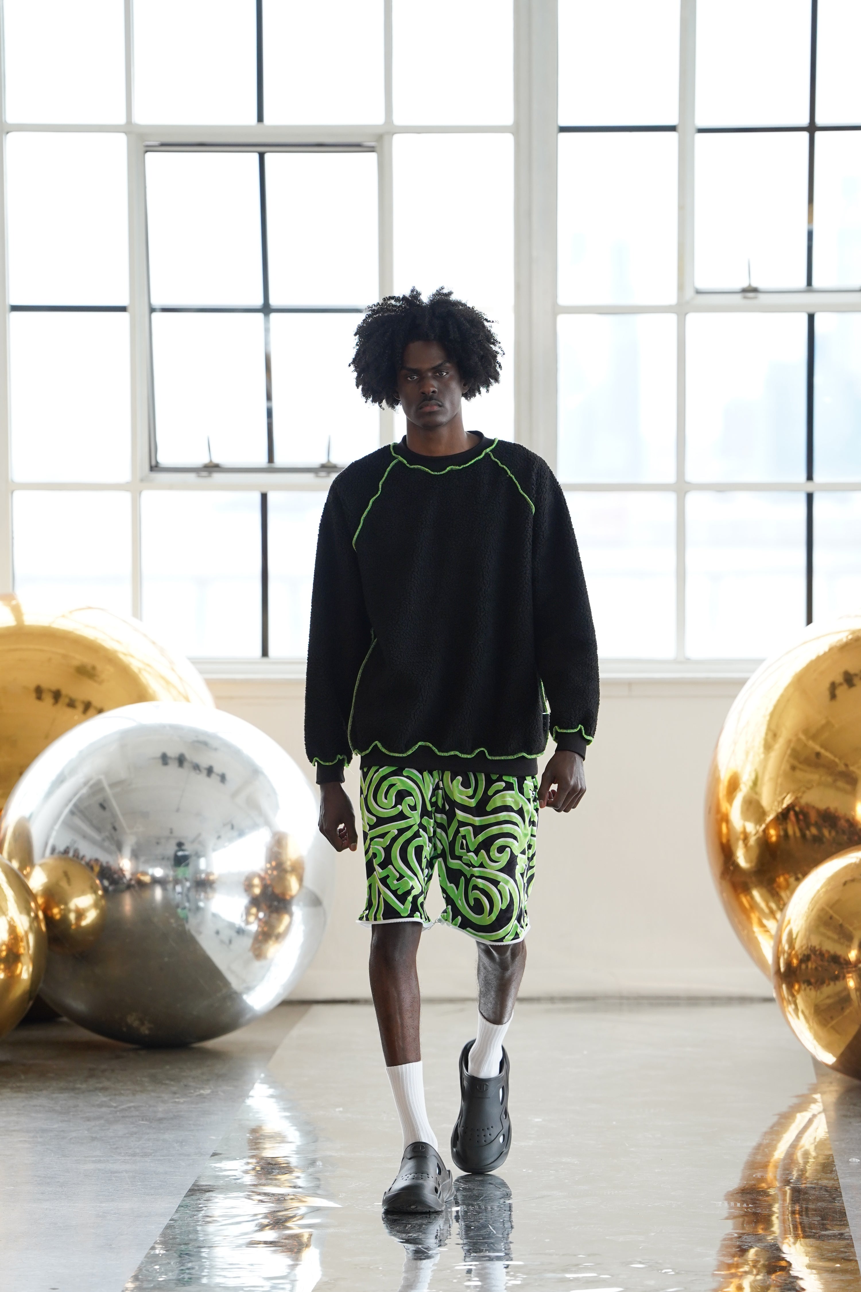 Green Abstract x 2-in-1 Tracksuit Bottoms: NYFW 24