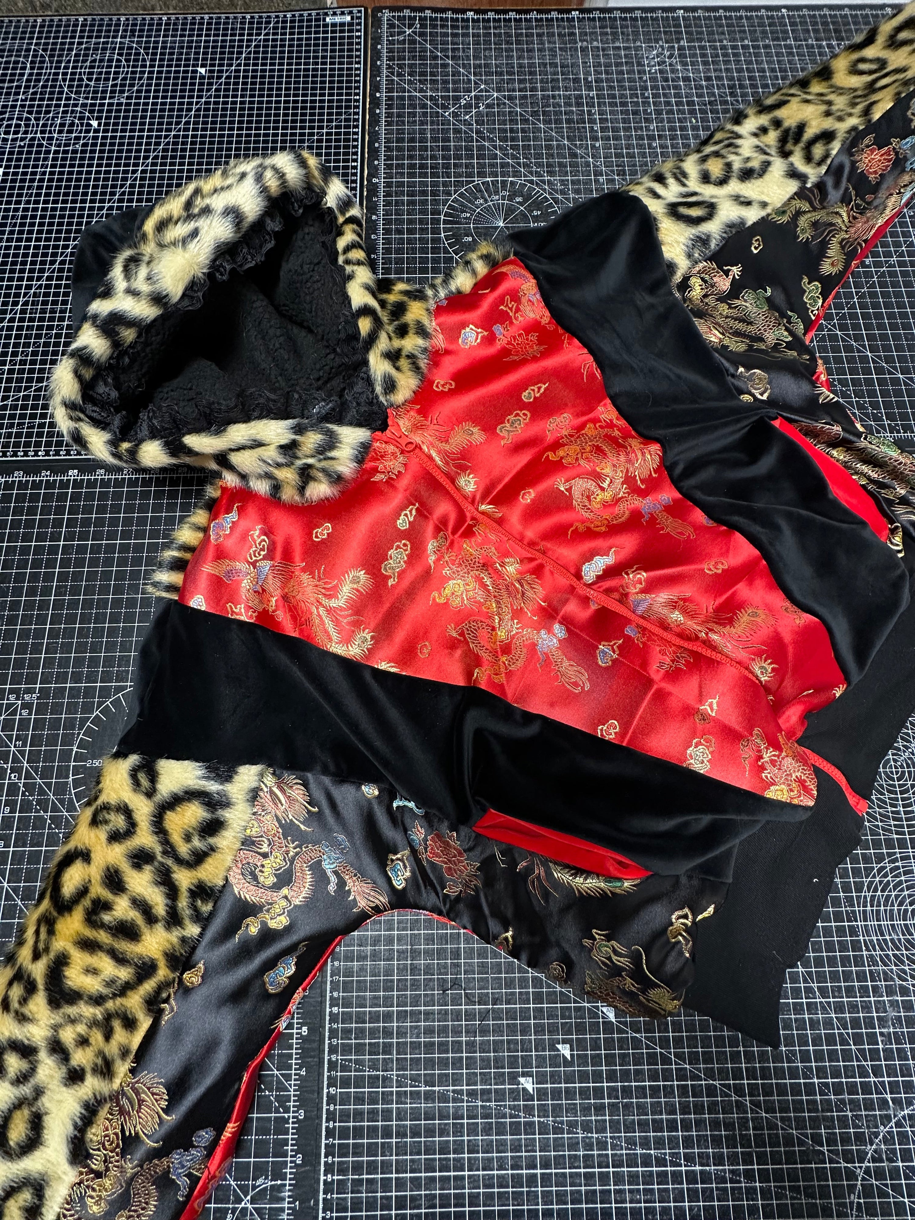 Red Dragon Satin X Leopard Faux fur Tracksuit Jacket (M/L)