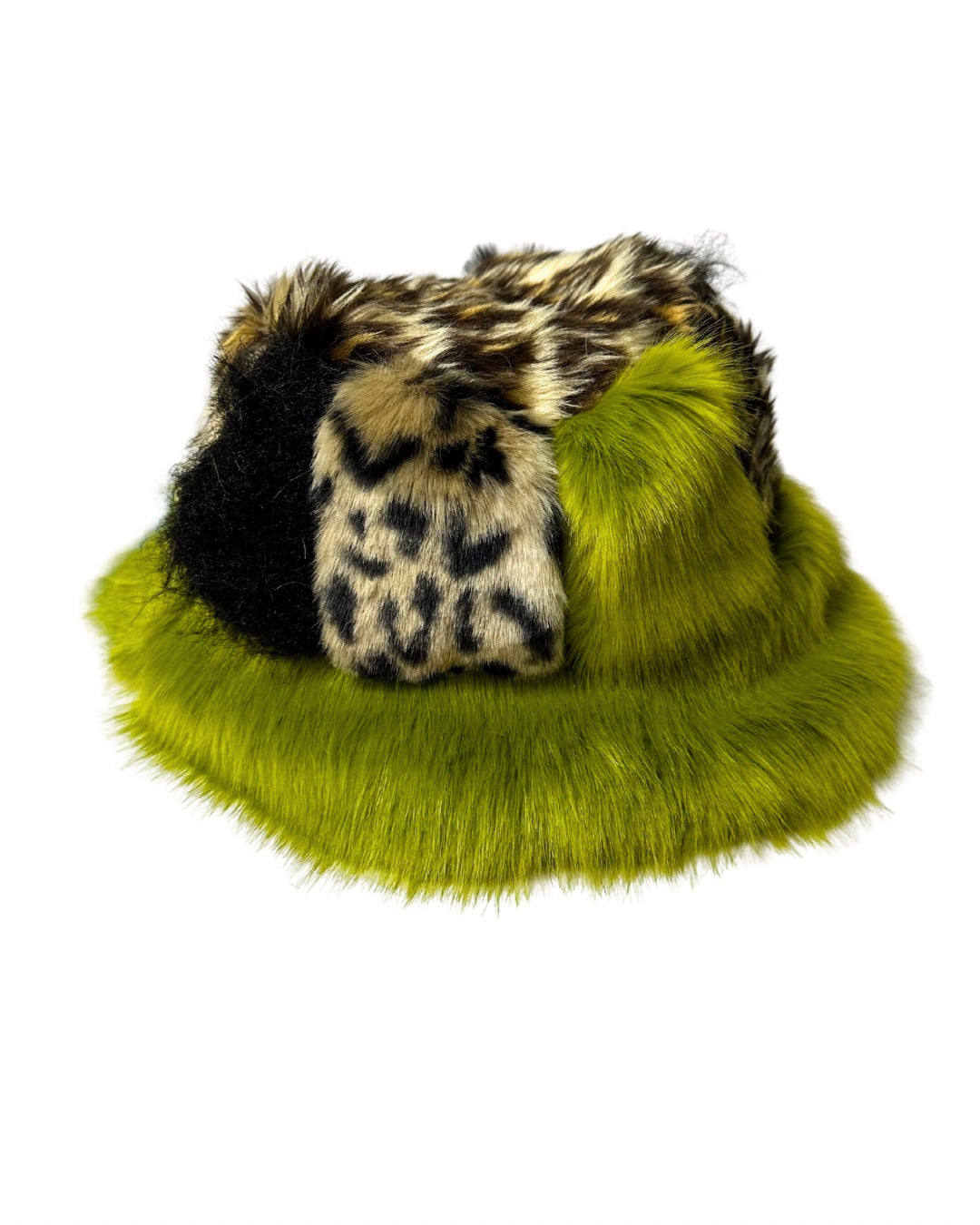 #1 Lime Green X Leopard Faux Fur Patchwork Hat