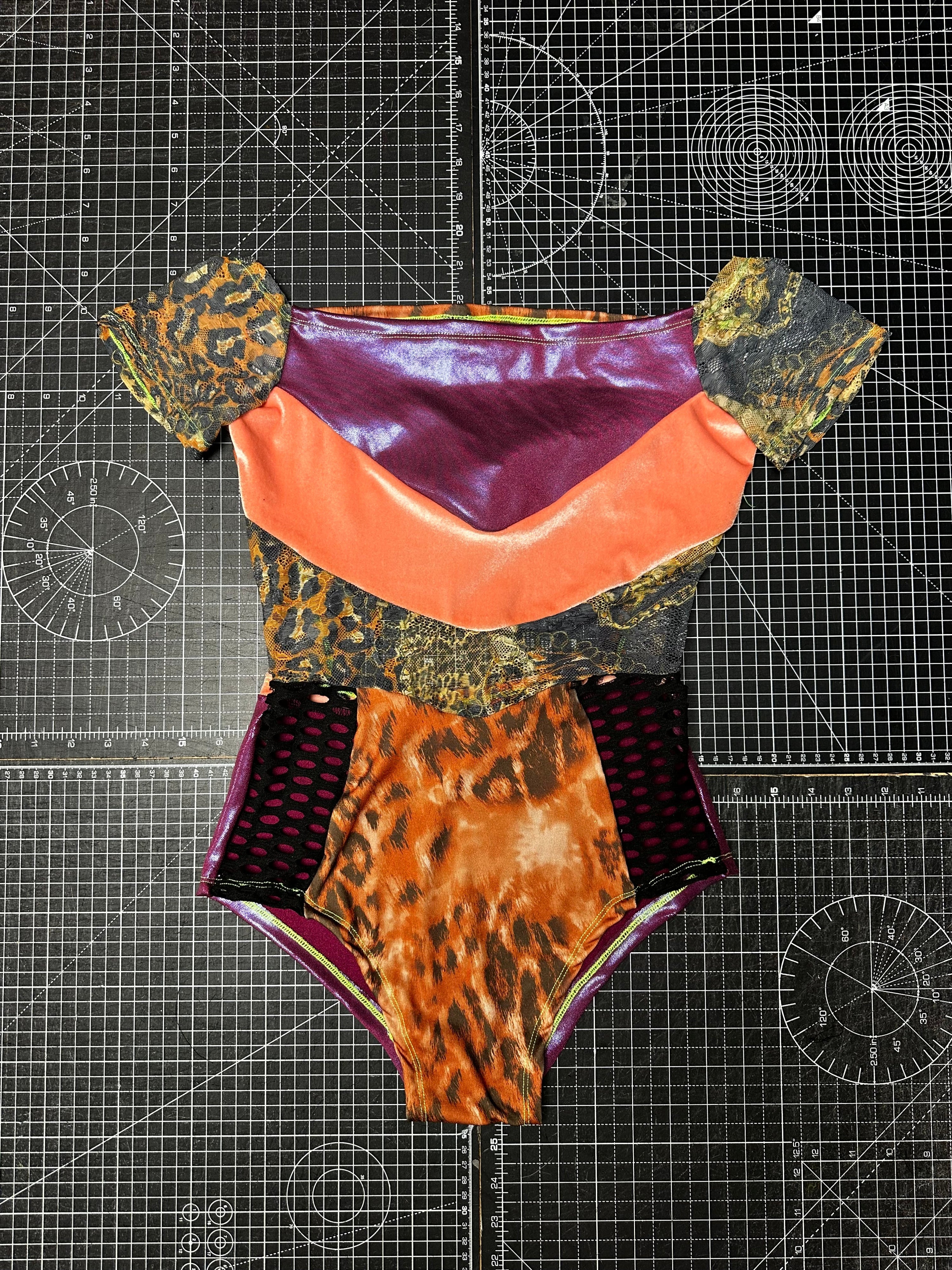 Leopard X Holographic Purple Bardot Bodysuit (S)