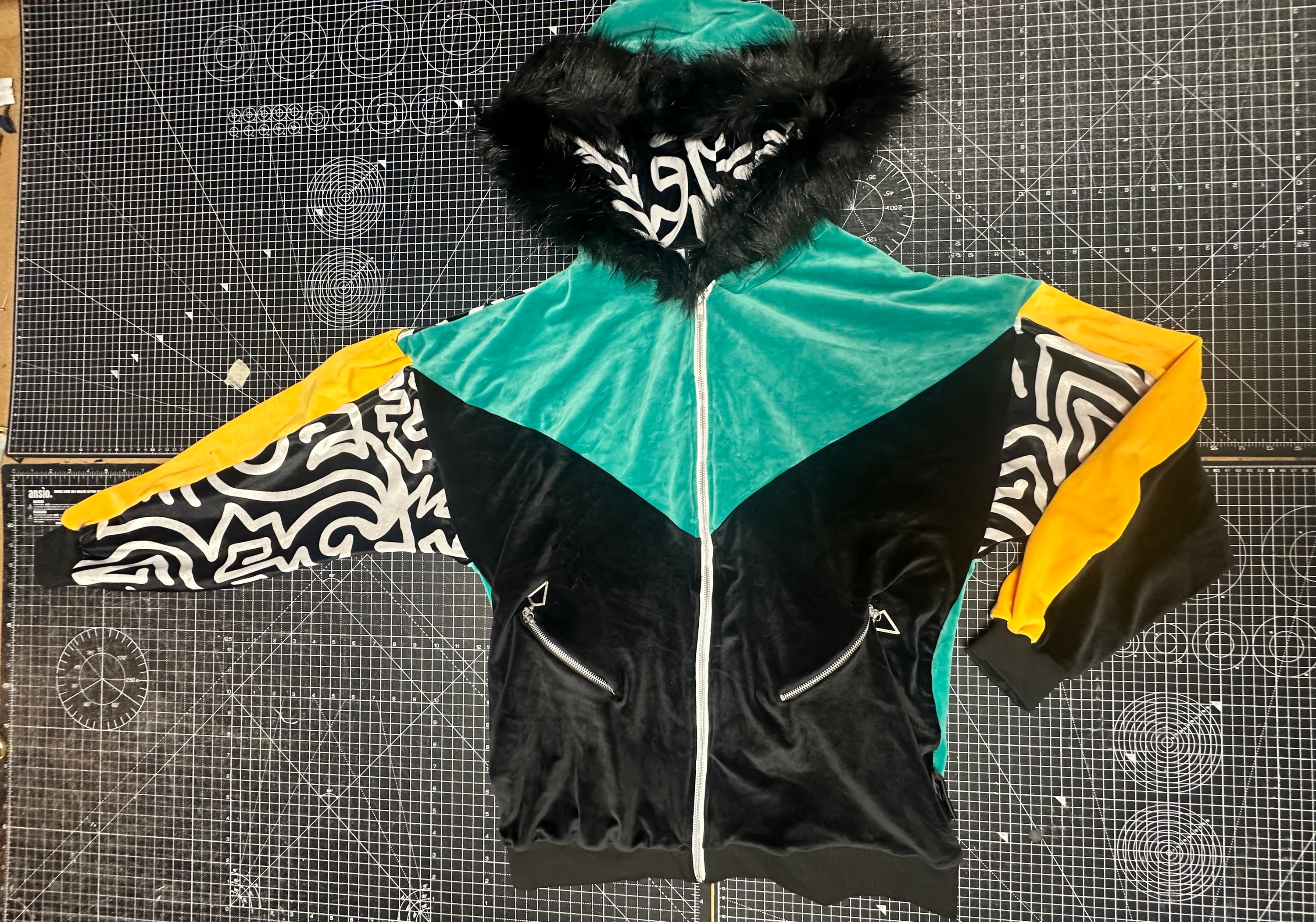 Jade Green Velour X Yellow X Mingo Tracksuit Hoodie (L)