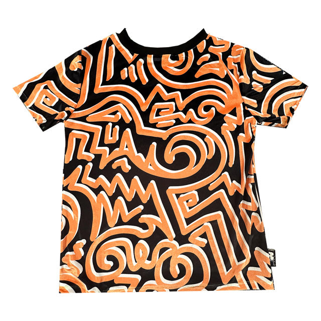 Orange Abstract X Holly Mingo Print Velour T-Shirt (L)