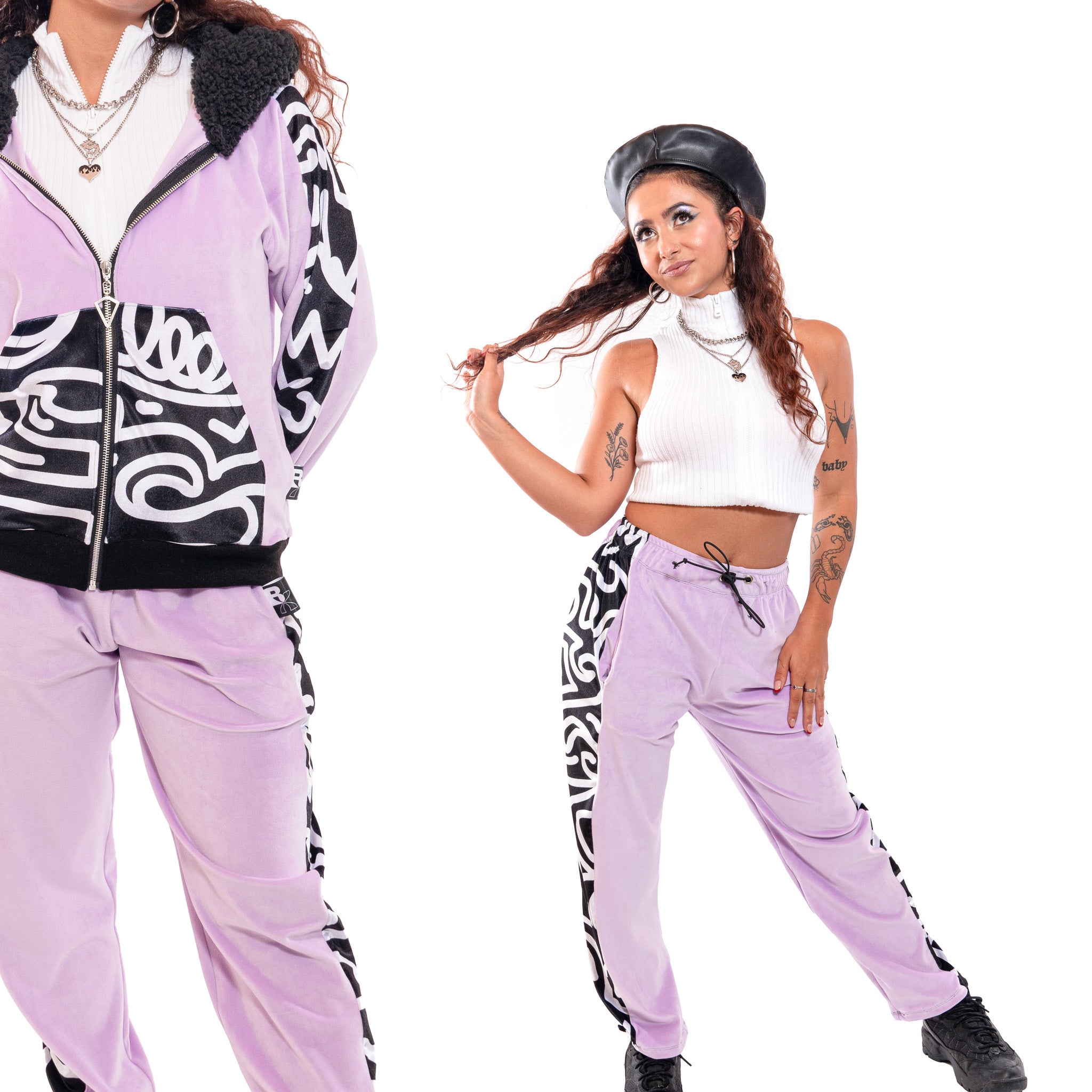 Purple Lilac Lavendar Velour Zip Up Tracksuit Jacket for Dancers, performers, festivals and more. Bellisa X Holly Mingo