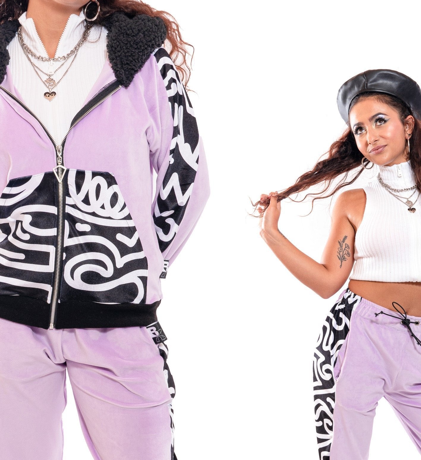 Purple Lilac Lavendar Velour Zip Up Tracksuit Jacket for Dancers, performers, festivals and more. Bellisa X Holly Mingo