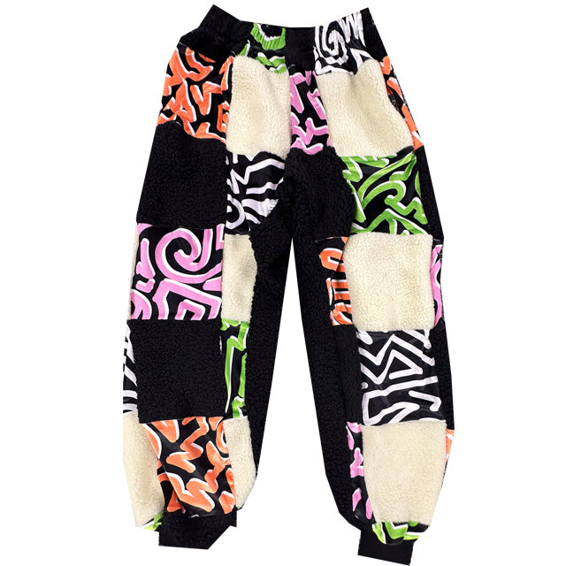 Sherpa Fleece X Abstract Velvet Patchwork Tracksuit Bottoms