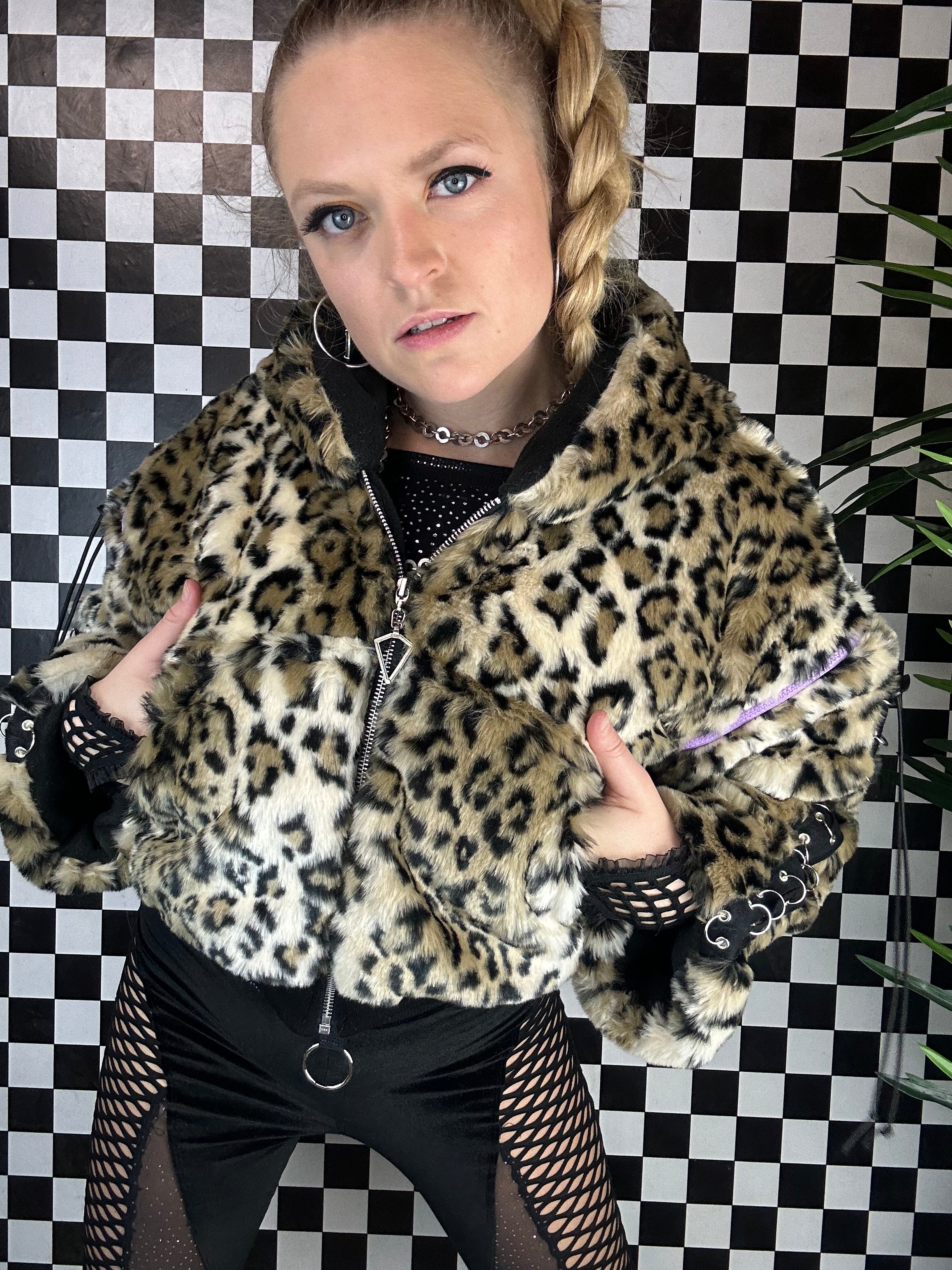 Cleo X 3 in 1 Leopard Faux Fur Zip Sleeve Jacket