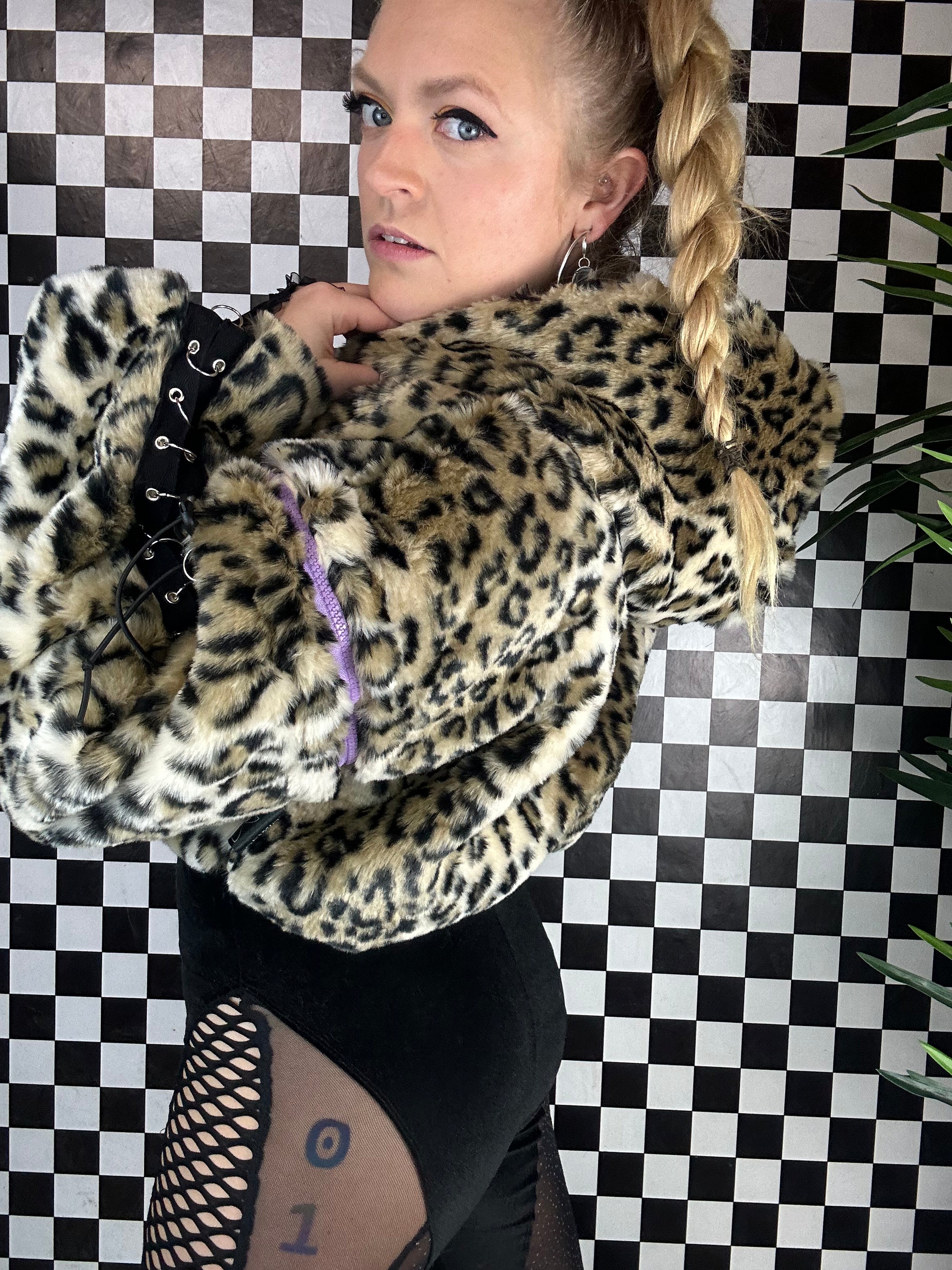 Cleo X 3 in 1 Leopard Faux Fur Zip Sleeve Jacket